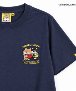 "TRAVEL HAPPY · LIVE FREE" SHIBE & BU embroidery graphic tee - Image 4