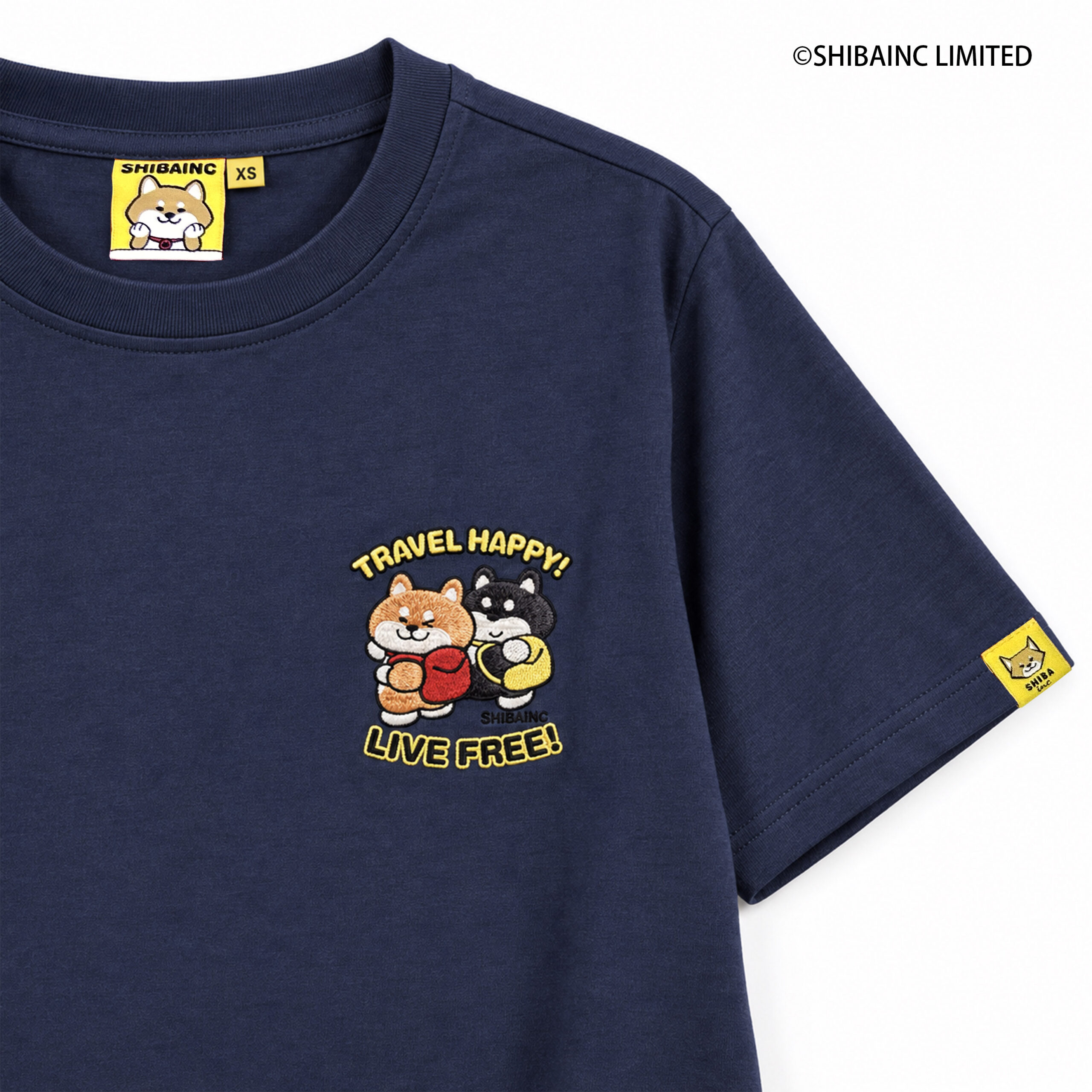 "TRAVEL HAPPY · LIVE FREE" SHIBE & BU embroidery graphic tee - Image 4