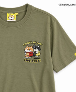 Alternative view of "TRAVEL HAPPY · LIVE FREE" SHIBE & BU embroidery graphic tee