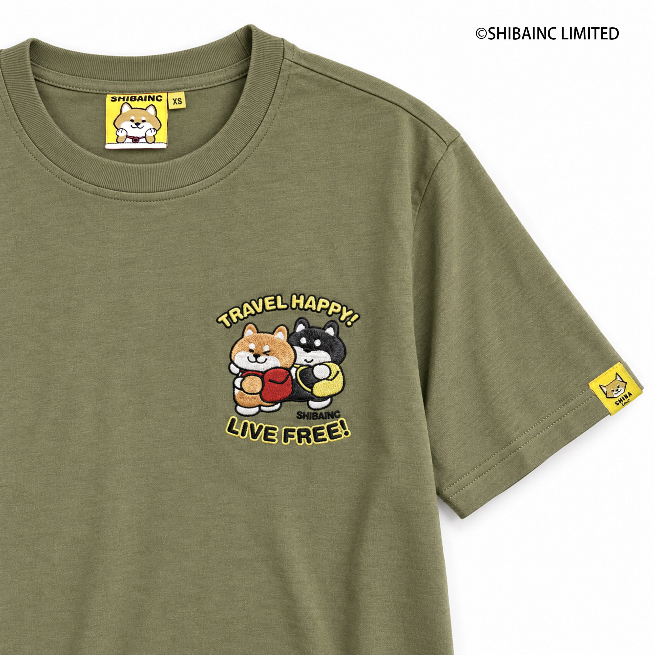 "TRAVEL HAPPY · LIVE FREE" SHIBE & BU embroidery graphic tee - Image 2