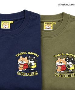 "TRAVEL HAPPY · LIVE FREE" SHIBE & BU embroidery graphic tee
