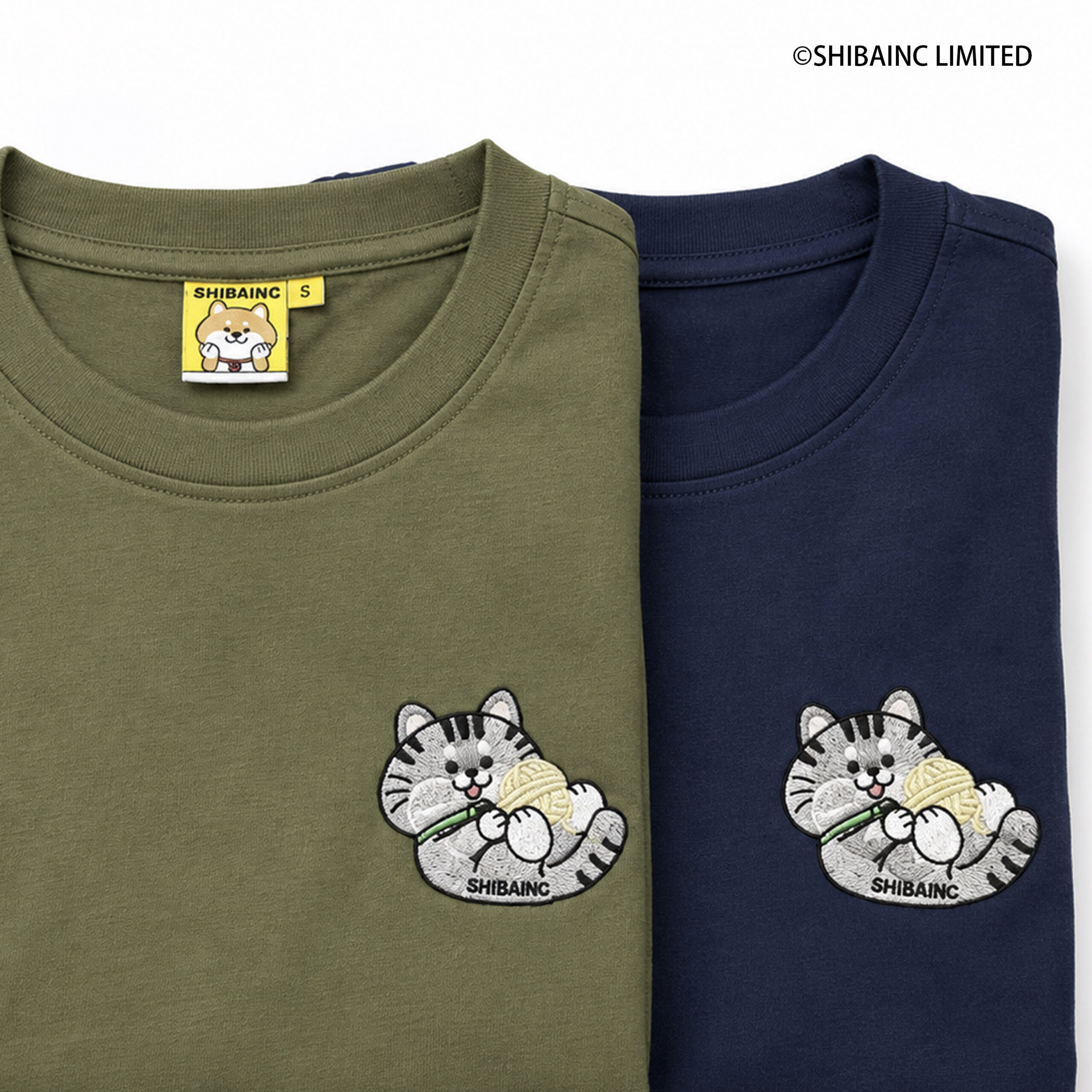 Mo the Cat with ball of yarn embroidery graphic tee